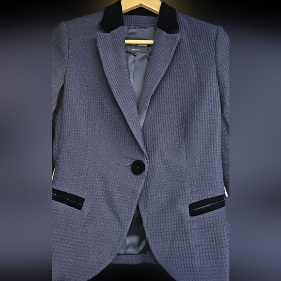 GIORGIO ARMANI Black Silk/Velvet Royal Blue Crepe Single Breasted, S - Picture 6 of 10